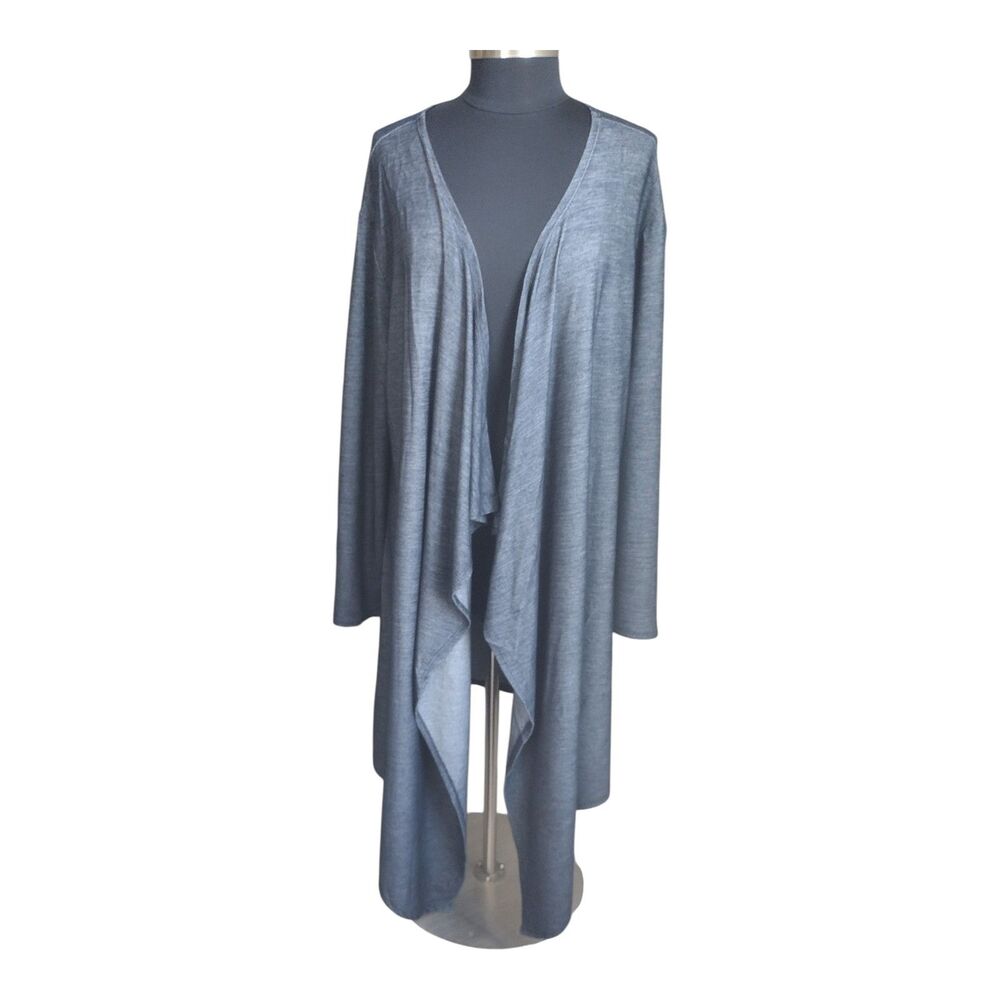 Ups And Downs Women's Long Open-Front Cardigan Distressed Shredded Back Hi Lo 3X